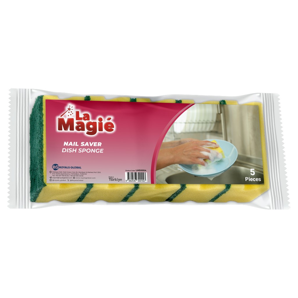 Nail_Saver_Dish_Sponge 5Pcs LA MAGIÉ LUX HEAVY DUTY SCRUB SPONGES NAIL SAVER 5 PCS - Image 1